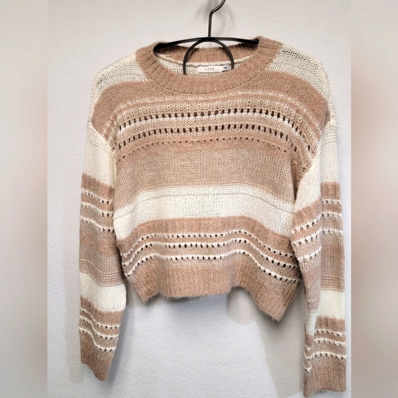 Lush Long Sleeve Open Knit Striped Sweater Size Small - Picture 1 of 8